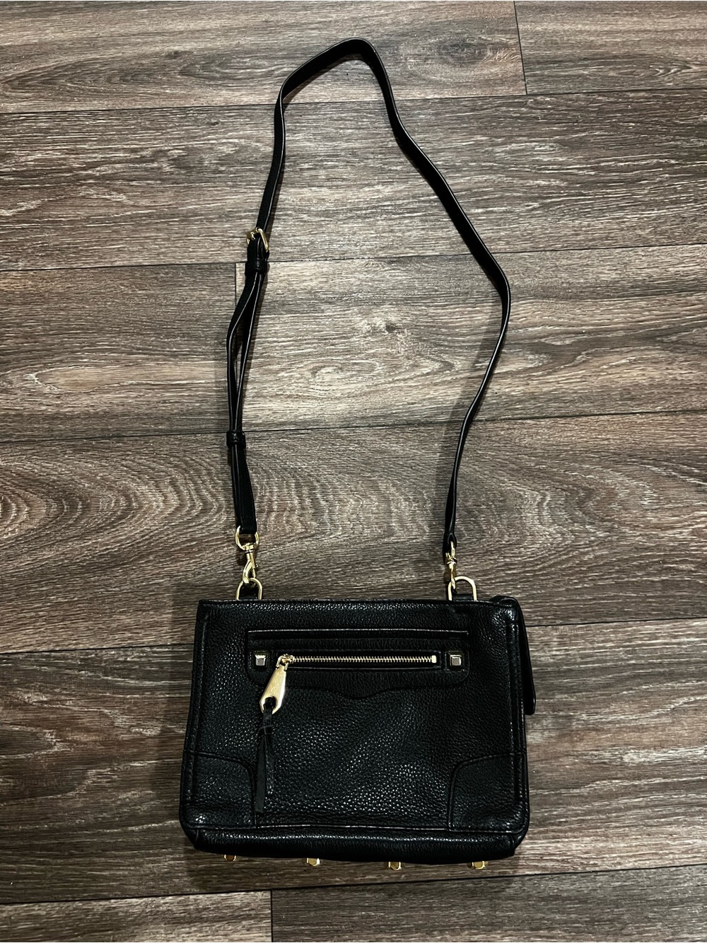 Rebecca Minkoff Regan Black Leather Crossbody Bag with Gold Hardware